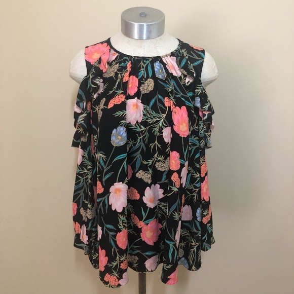 kate spade Tops - Kate spade floral blossom cold shoulder top blouse ruffle